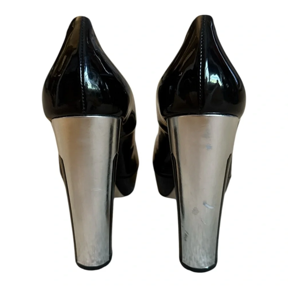 MIU MIU PEEP TOE PUMPS Black patent-leather pumps Women size 40 Platforms